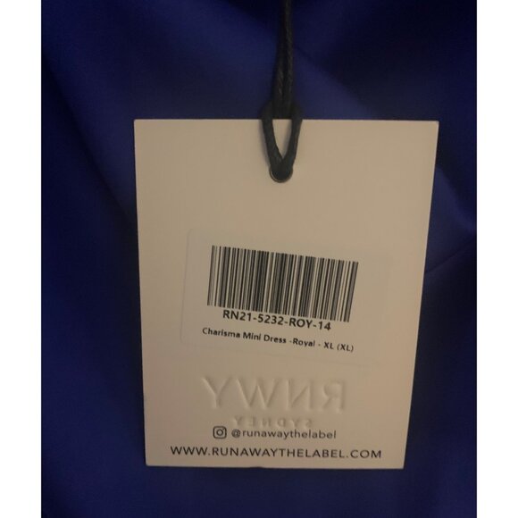 RUNAWAY THE LABEL Royal Blue Charisma Off Shoulder Wrap Front Mini Dress NWT XL - Picture 6 of 8